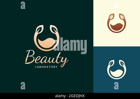 Perfume spray logo in gold color for beauty and cosmetic brand Stock Vector