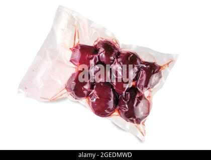 Beetroots or red beets in vacuum packed sealed for sous vide cooking isolated on white background Stock Photo