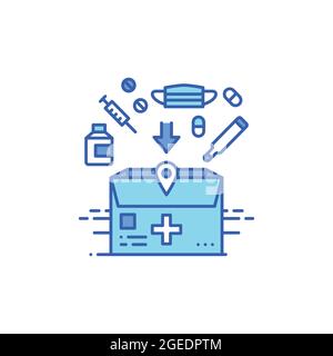 Medicines delivery color line icon. Purchase and delivery of goods from pharmacy. Sign for web page, app. UI UX GUI design element. Editable stroke. Stock Vector