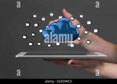 Cloud computing concept.Abstract cloud connection technology background Stock Photo