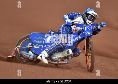 Manchester, UK. 18th Aug, 2021. MANCHESTER, UK. AUGUST 16TH Lewis Kerr during the Sports Insure British Speedway Finals at the National Speedway Stadium, Manchester on Monday 16th August 2021. (Credit: Eddie Garvey | MI News) Credit: MI News & Sport /Alamy Live News Stock Photo