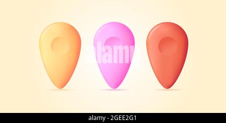Geo tag 3d render icon, soft plastic illustration in three colors Stock Vector