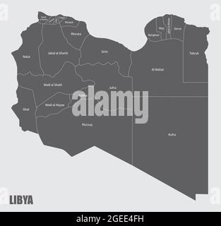 The Libya isolated map divided in districts with labels Stock Vector