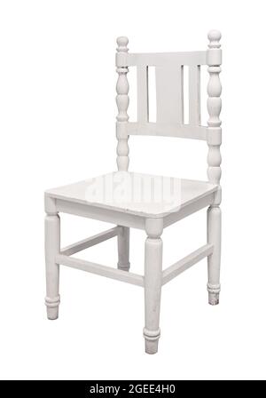Old white painted wooden chair isolated on white Stock Photo