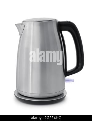 Stainless steel upright cordless electric kettle isolated on white Stock Photo
