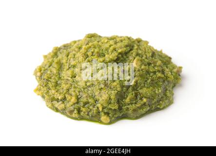 Organic pesto sauce isolated on white Stock Photo