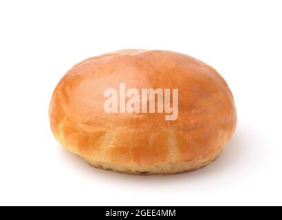 Fresh baked round wheat bun isolated on white Stock Photo