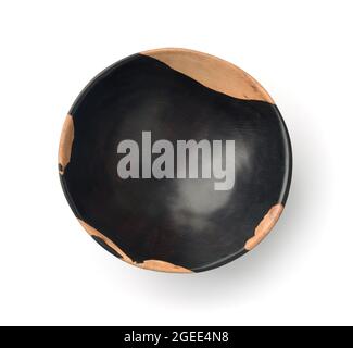 Top view of empty ebony wood bowl isolated on white Stock Photo