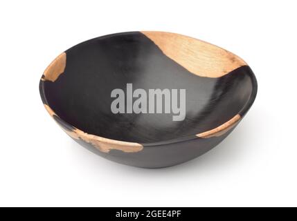 Empty ebony wood bowl isolated on white Stock Photo