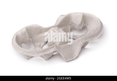 Empty disposable pulp paper two cup holder isolated on white Stock Photo