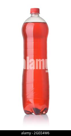 Front view of red soda plastic bottle isolated on white Stock Photo
