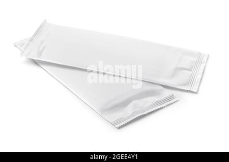 Two blank plastic package sachets isolated on white Stock Photo