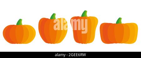 Vector set icons of pumpkin for Halloween in flat style. Vector illustration of pumkins. Stock Vector