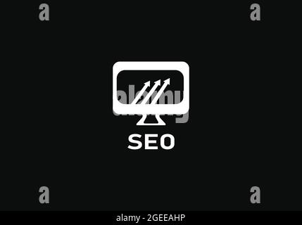 SEO black and white color logo with computer LCD and arrow Stock Vector