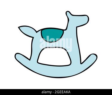 Color vector illustration of a blue rocking horse. Hand drawn icon. Stock Vector