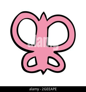 Vector illustration of a pink baby rattle in the shape of a butterfly. Hand drawn icon. Stock Vector