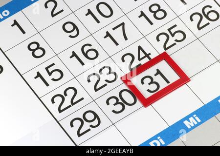 calendar showing the last day of a month Stock Photo