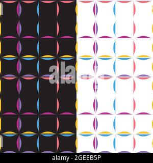 Wavy multicolor check grid seamless pattern. Geometric zigzag colorful line illustration. White, black easy editable background. Vector Stock Vector