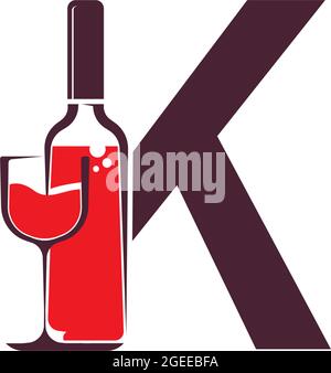 Letter K with wine bottle icon logo vector template Stock Vector