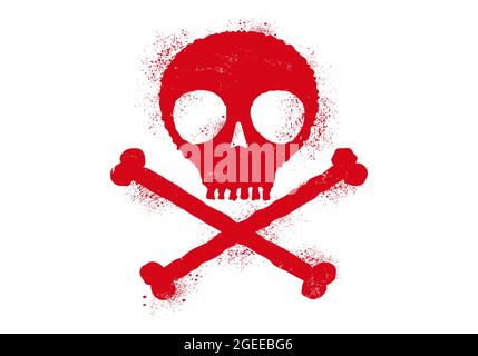Vector icon of skull with blood drops. Simple vector illustration of bleeding skull in grunge style. Stock Vector
