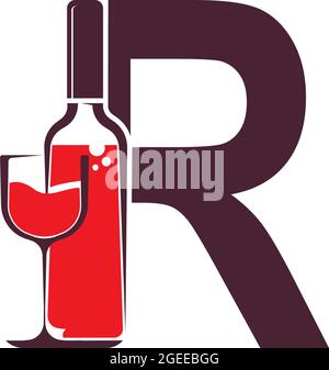 Letter R with wine bottle icon logo vector template Stock Vector
