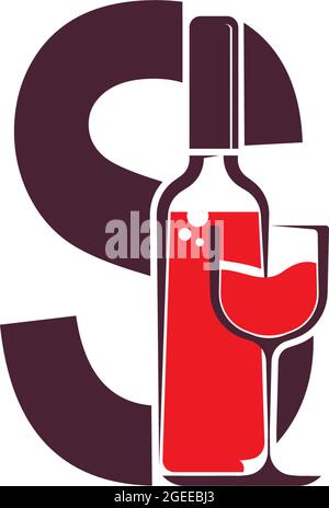 Letter S with wine bottle icon logo vector template Stock Vector