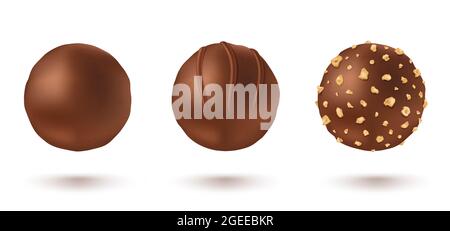 Vector set chocolate candies in realistic style. Vector illustration of a chocolate candy. Stock Vector