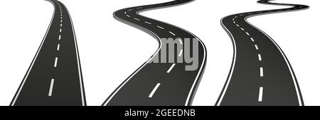 Realistic vector 3d set of curved roads and highways. Vector graphic. Stock Vector