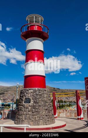 PUNO, PERU - MAY 14, 2015: Lighthouse in a port of Puno, Peru Stock Photo