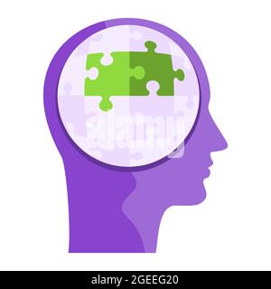 Human head with puzzles. Metaphor of reason, thinking. Stock Vector