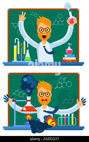 Young bearded male scientist in the laboratory. Stock Vector