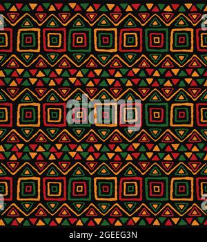Abstract african art style seamless pattern. Hand drawn tribal decoration background with boho doodle shapes and ethnic symbols. Stock Vector