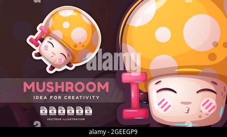 Cartoon character mushroom - cute sticker Stock Vector