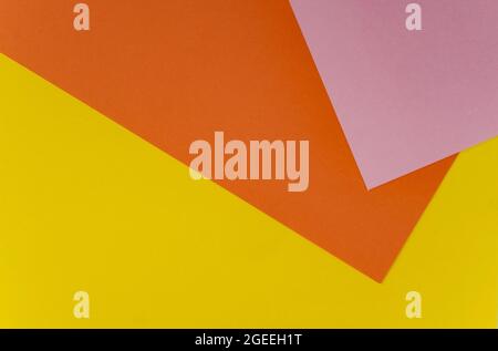 Minimalist concept, abstract colored paper simple geometry background, flat lay top view, multicolored empty image with copy space for any design purp Stock Photo