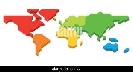 3D isometric map of World. Each continent in different color. Vector illustration Stock Vector