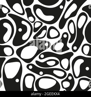 Hand drawn abstract shapes seamless pattern. Black and white background. Stock Vector