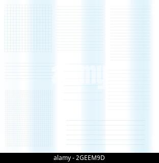 Set square and in line grid notes, lined banners with vertical and horizontal lines blue gradient stripe vector illustration. Notes. School sheet. Stock Vector