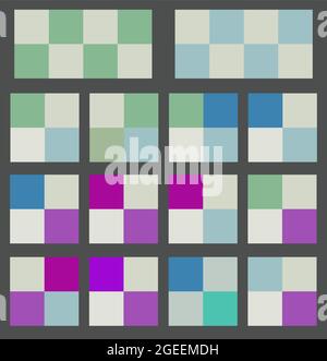Checkered absract background collection. Colorful checkered geometric squares in row wide banner vector. Marketing advertise banner flat lay elements. Stock Vector