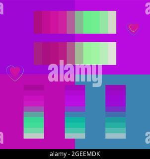 Bright colorful neon color palettes for summer vector illustration set. Vibrant purple and  turquoise mint green color design swatches. Color palettes. Stock Vector