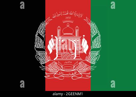 National flag of Afghanistan original size and colors vector illustration, Islamic Republic of Afghanistan flag national emblem coat of arms Stock Vector