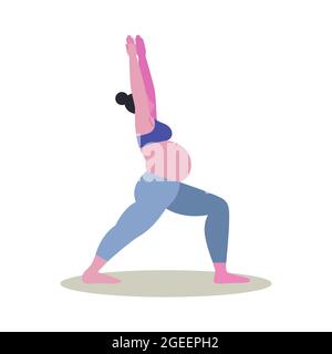 Beautiful young pregnant woman character doing yoga pose on isolated white background. Prenatal mother fitness concept, healthy exercise motherhood li Stock Vector