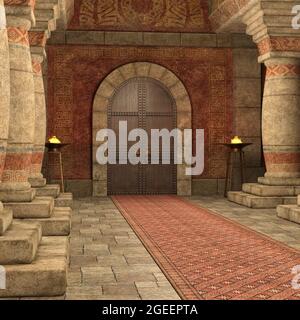 3D-Illustration of an ancient fantasy temple and throne room for background usage Stock Photo