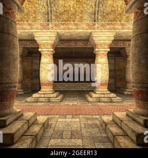 3D-Illustration of an ancient fantasy temple and throne room for background usage Stock Photo