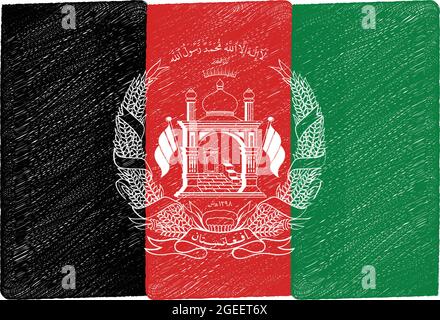 National flag of Afghanistan painting original colors vector illustration, Islamic Republic of Afghanistan flag national emblem coat of arms Stock Vector