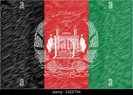 National flag of Afghanistan original size and colors brushed vector illustration, Islamic Republic of Afghanistan flag national emblem coat of arms Stock Vector