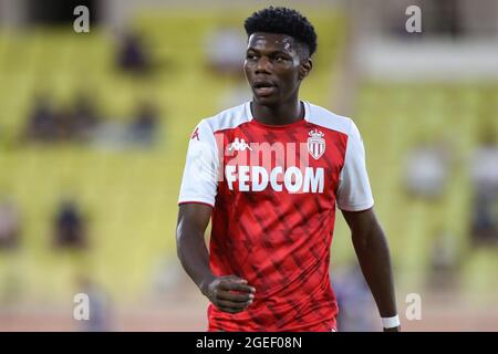 Monaco, Monaco, 17th August 2021. Aurelien Tchouameni of AS Monaco during the warm up prior to the UEFA Champions League match at Stade Louis II, Monaco. Picture credit should read: Jonathan Moscrop / Sportimage Stock Photo