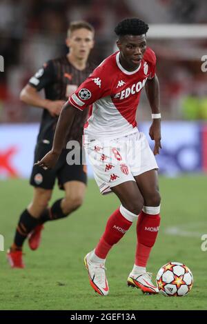 Monaco, Monaco, 17th August 2021. Aurelien Tchouameni of AS Monaco during the UEFA Champions League match at Stade Louis II, Monaco. Picture credit should read: Jonathan Moscrop / Sportimage Stock Photo