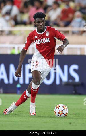 Monaco, Monaco, 17th August 2021. Aurelien Tchouameni of AS Monaco during the UEFA Champions League match at Stade Louis II, Monaco. Picture credit should read: Jonathan Moscrop / Sportimage Stock Photo