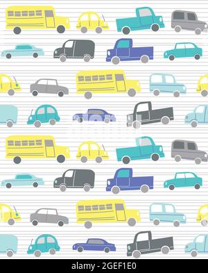 Cute Cars in City Traffic Vector Pattern Stock Vector