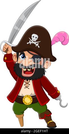 Cartoon captain pirate holding a sword Stock Vector